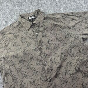 First Down Button Up Shirt 4L Brown Abstract Print Short Sleeve Mens
